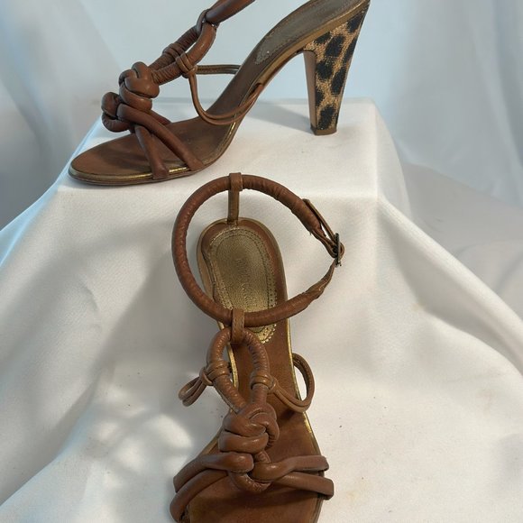 Roberto Cavalli Heels, Brown Leather with Leopard Pringt Heel, EU Size 40 1/2 - Picture 4 of 6